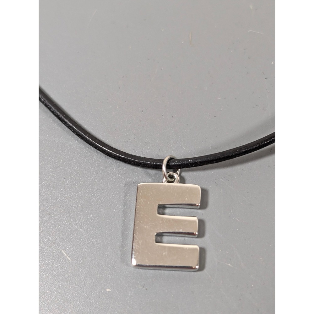 NWT Nine West Silver Tone Initial E Pendant Black Cord Necklace 18" Minimalist - Picture 4 of 7